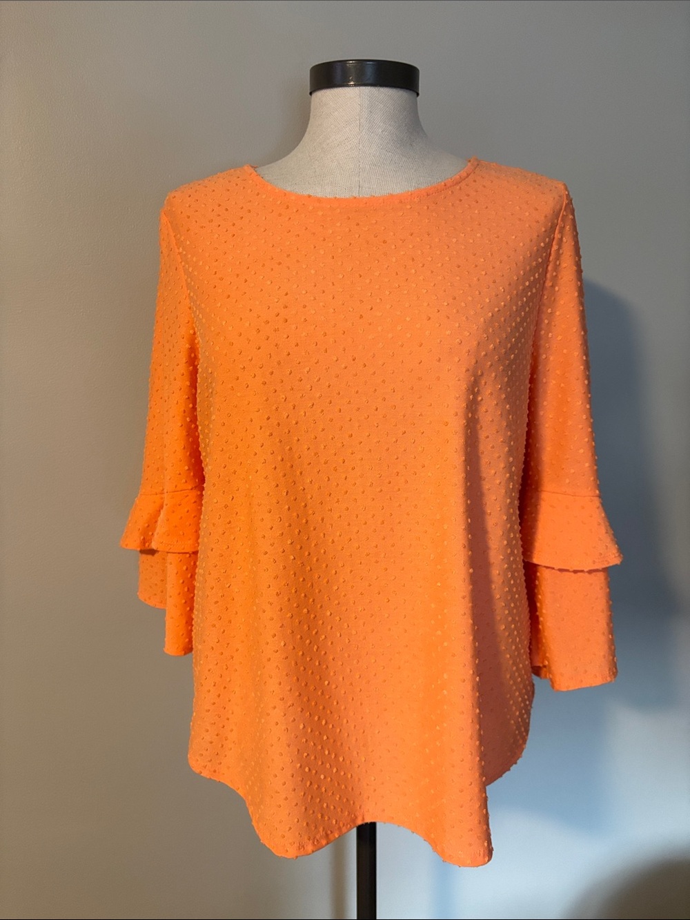 Ruby Rd. Light sherbet Orange Textured Ruffle-Sleeve Tunic